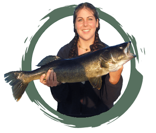 Evan Burrows with guest showing off her fish.