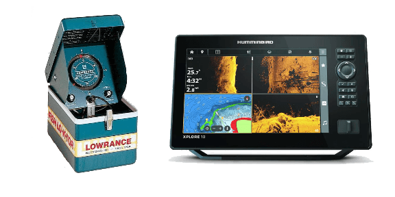 Old and new fishing sonar units side by side.