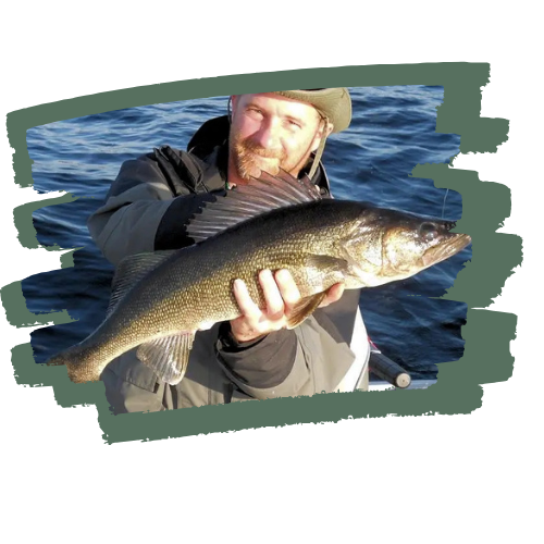 Man with walleye on Lady Evelyn Lake
