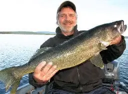 Garden Island Lodge angler holding trophy Ontario walleye.